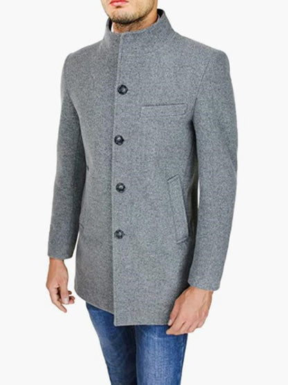 Men's slim woolen coat with stand collar - Hiccupzz