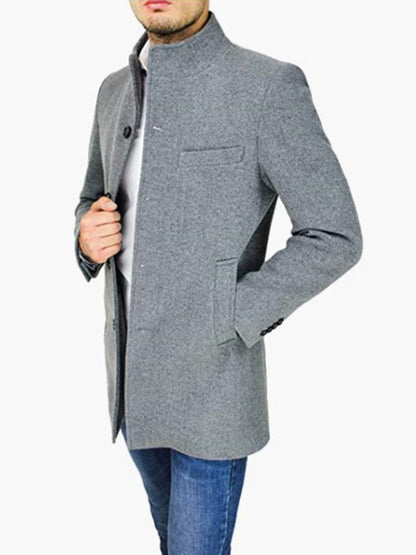 Men's slim woolen coat with stand collar - Hiccupzz