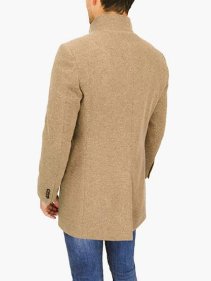Men's slim woolen coat with stand collar - Hiccupzz