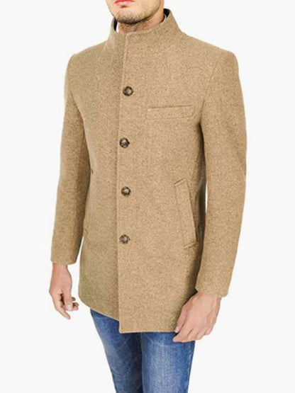Men's slim woolen coat with stand collar - Hiccupzz
