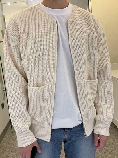 Men's solid color loose casual lazy style knitted sweater cardigan - Hiccupzz