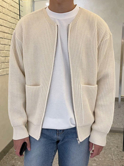 Men's solid color loose casual lazy style knitted sweater cardigan - Hiccupzz