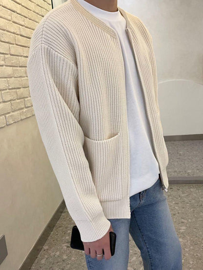 Men's solid color loose casual lazy style knitted sweater cardigan - Hiccupzz
