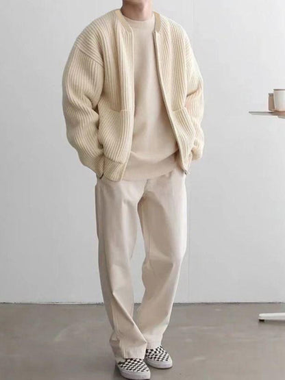 Men's solid color loose casual lazy style knitted sweater cardigan - Hiccupzz