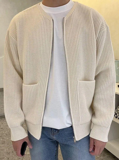 Men's solid color loose casual lazy style knitted sweater cardigan - Hiccupzz