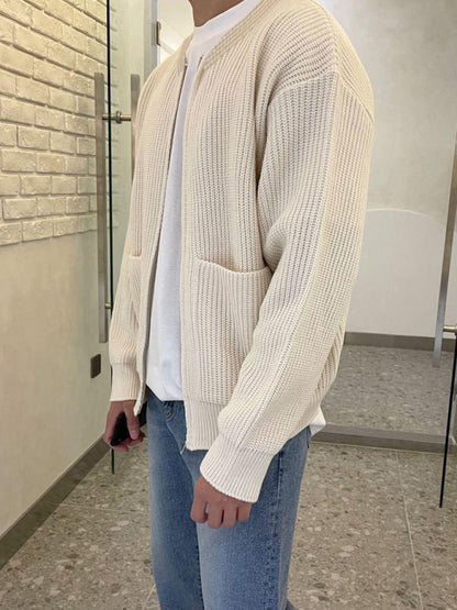 Men's solid color loose casual lazy style knitted sweater cardigan - Hiccupzz