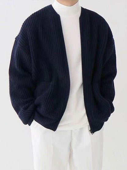 Men's solid color loose casual lazy style knitted sweater cardigan - Hiccupzz