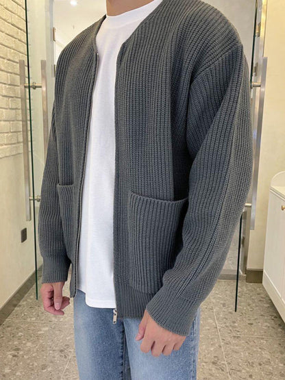 Men's solid color loose casual lazy style knitted sweater cardigan - Hiccupzz