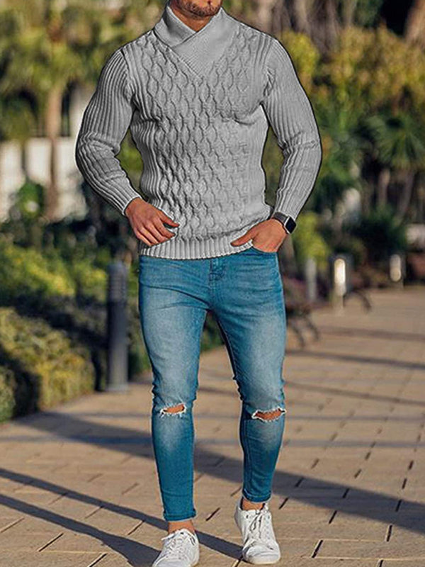 Suéter de cuello chal de punto cable de moda para hombres 