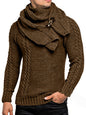 Men's fashionable scarf pullover solid color twist knitted sweater top - Hiccupzz