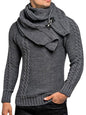 Men's fashionable scarf pullover solid color twist knitted sweater top - Hiccupzz