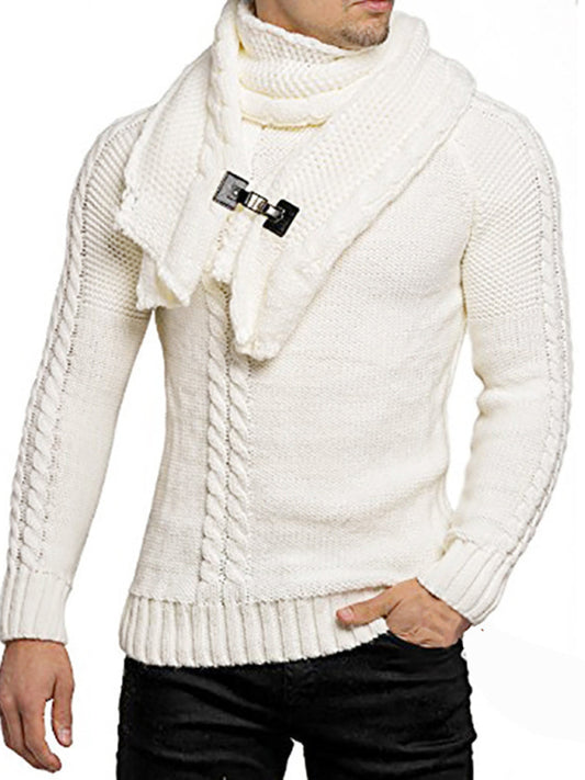 Men's fashionable scarf pullover solid color twist knitted sweater top