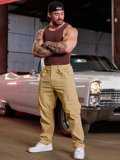 Men's spliced solid color casual sports loose overalls - Hiccupzz