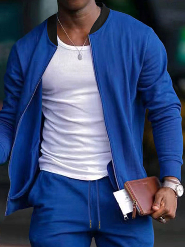 Men's new casual solid color baseball collar jacket suit