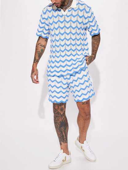 Men's lapel knitting sports casual set