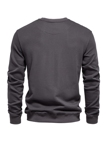 Men's Loose Solid Color Round Neck Casual Long Sleeve Sweatshirt - Hiccupzz