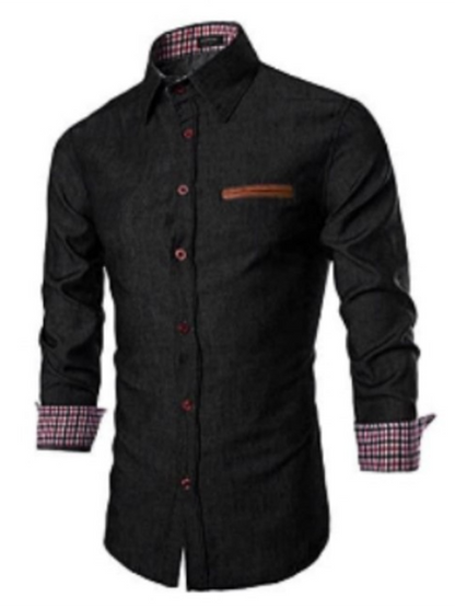 Men's Casual Shirt Pocket Patchwork Leather Long Sleeve Shirt - Hiccupzz