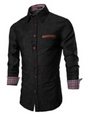 Men's Casual Shirt Pocket Patchwork Leather Long Sleeve Shirt - Hiccupzz