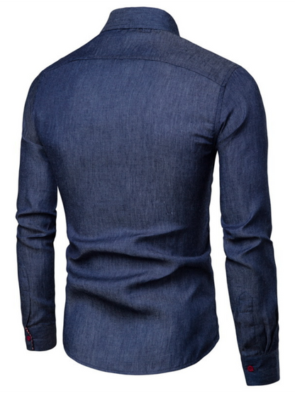 Men's Casual Shirt Pocket Patchwork Leather Long Sleeve Shirt - Hiccupzz