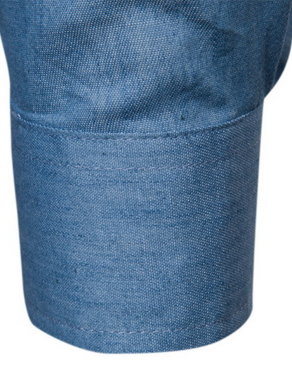 Men's Casual Shirt Pocket Patchwork Leather Long Sleeve Shirt - Hiccupzz