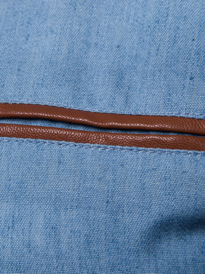 Men's Casual Shirt Pocket Patchwork Leather Long Sleeve Shirt - Hiccupzz