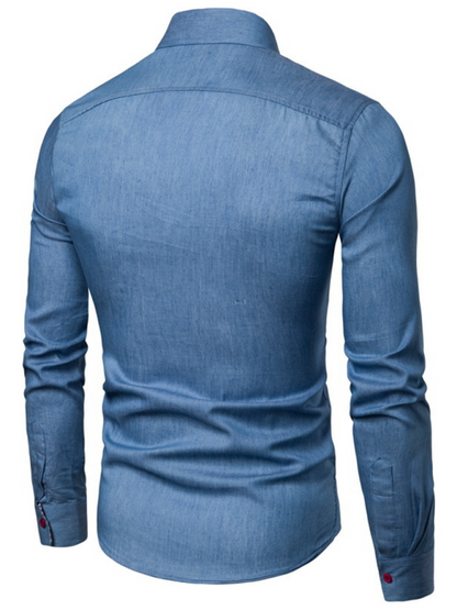 Men's Casual Shirt Pocket Patchwork Leather Long Sleeve Shirt - Hiccupzz