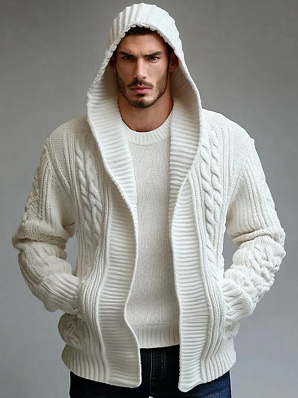 Men's twisted cardigan wool jacket Casual hooded sweater