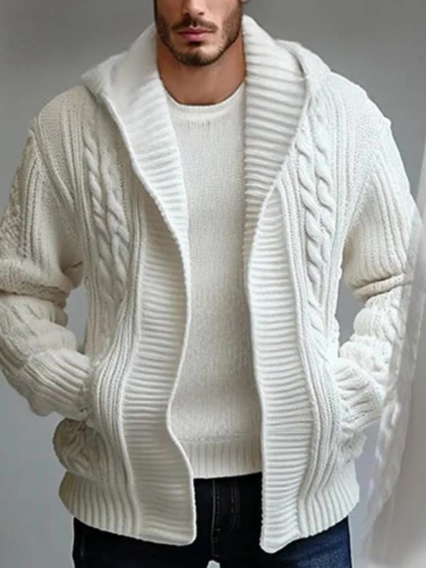 Men's twisted cardigan wool jacket Casual hooded sweater