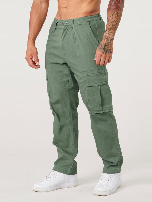 Men's Casual Loose Fit Straight-Leg Work Trousers with Large Pockets