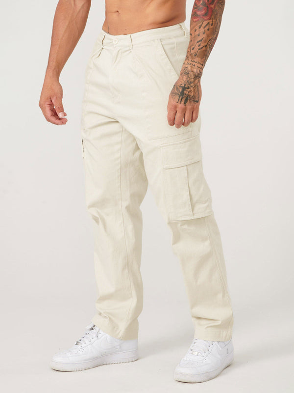 Men's Casual Loose Fit Straight-Leg Work Trousers with Large Pockets