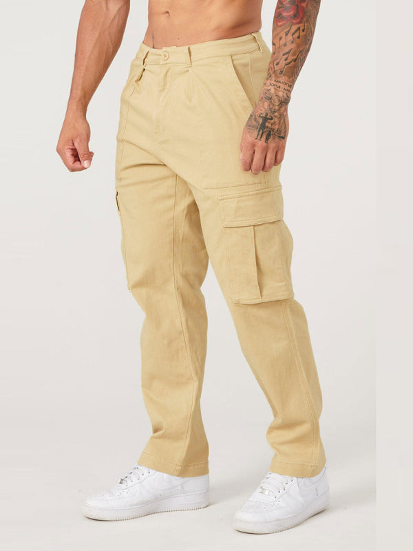 Men's Casual Loose Fit Straight-Leg Work Trousers with Large Pockets