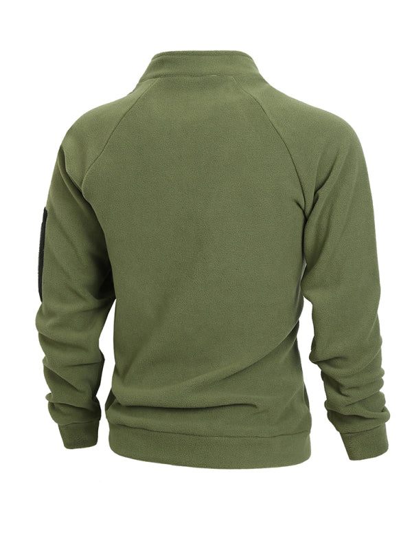 Men's casual stand collar long sleeve pullover coral fleece jacket