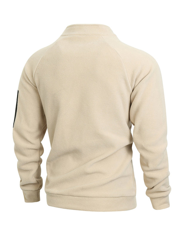 Men's casual stand collar long sleeve pullover coral fleece jacket