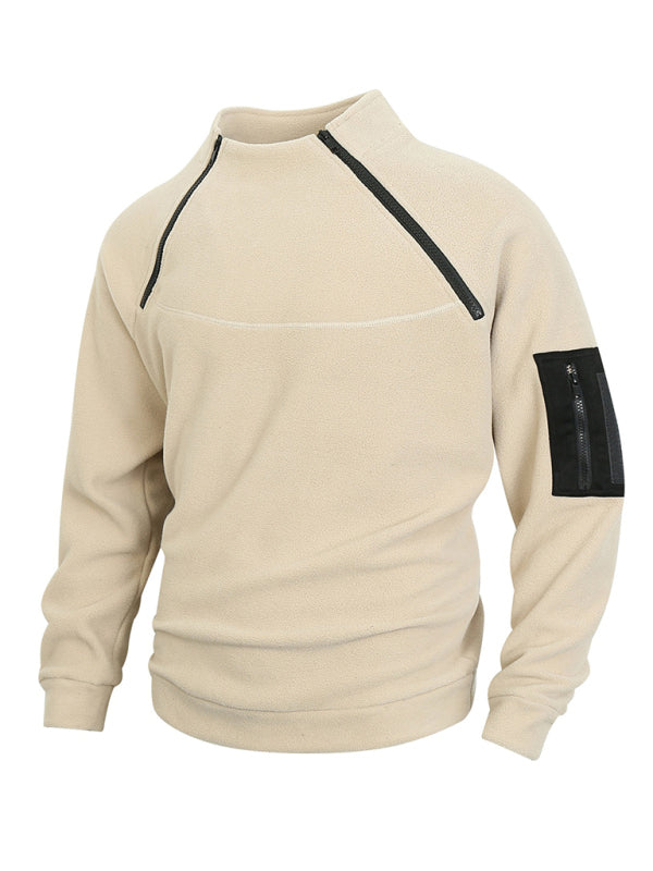 Men's casual stand collar long sleeve pullover coral fleece jacket