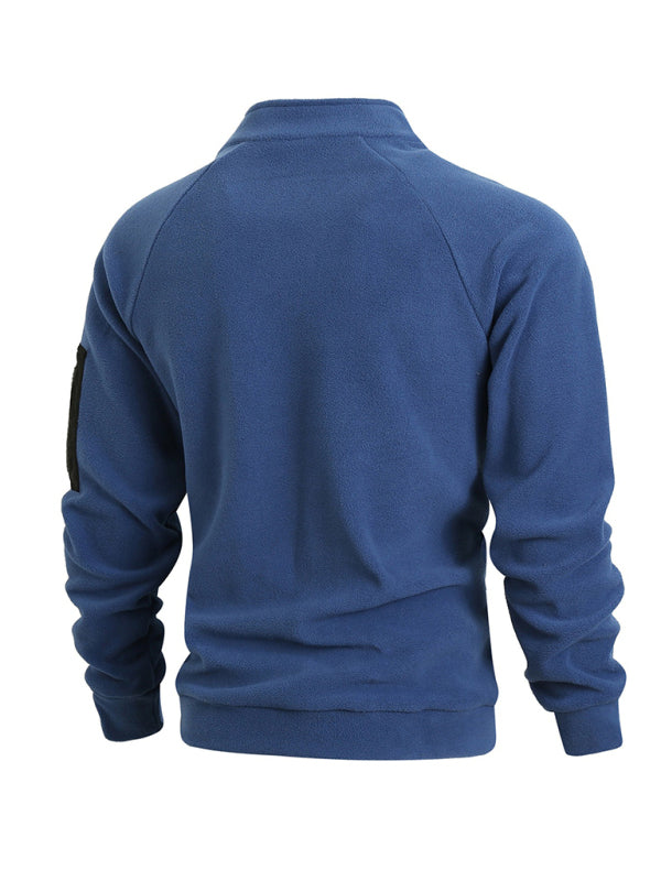 Men's casual stand collar long sleeve pullover coral fleece jacket