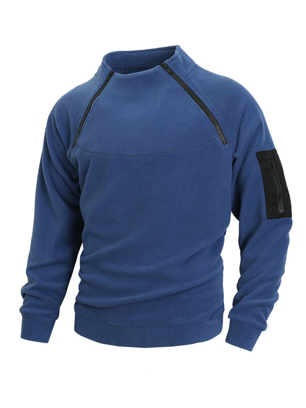 Men's casual stand collar long sleeve pullover coral fleece jacket