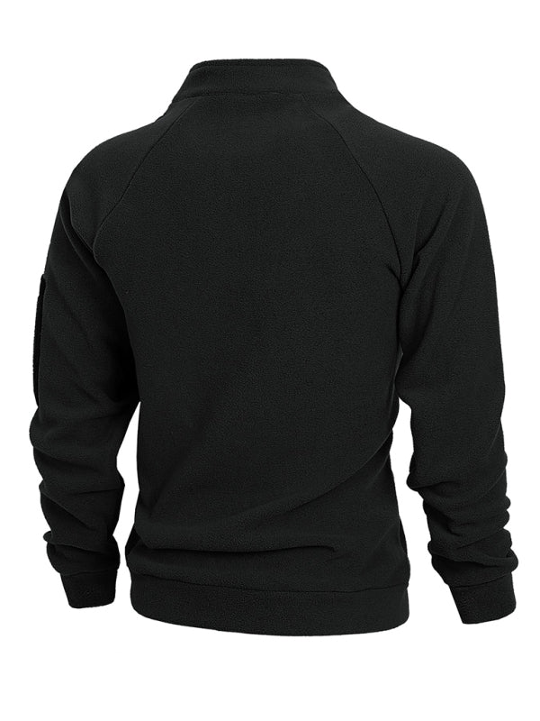 Men's casual stand collar long sleeve pullover coral fleece jacket