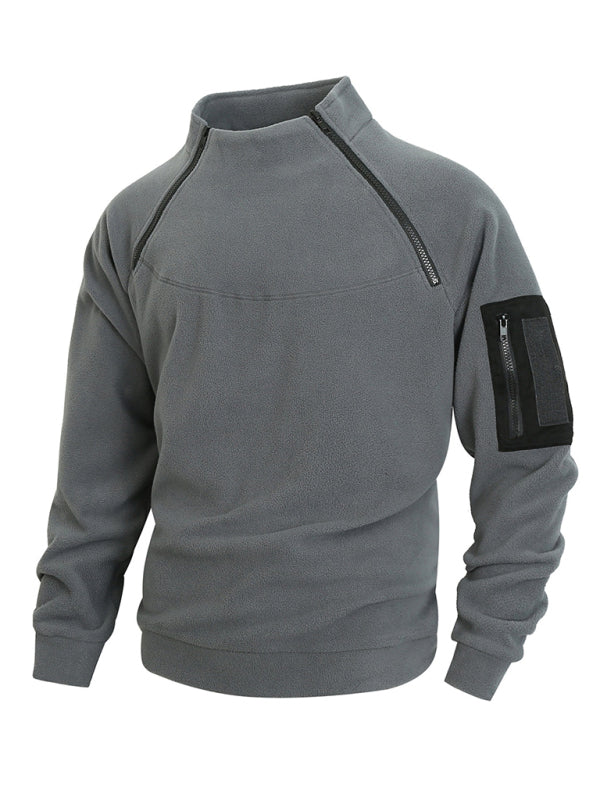 Men's casual stand collar long sleeve pullover coral fleece jacket