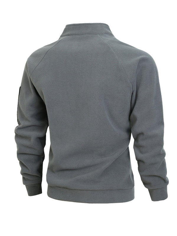 Men's casual stand collar long sleeve pullover coral fleece jacket