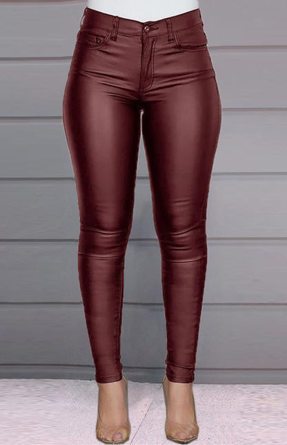 Women's Fashion Pu Leather Feet Trousers