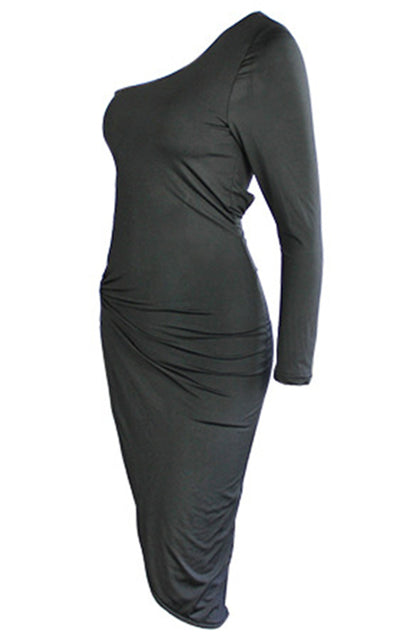 One Shoulder Long Sleeve Sexy Cutout Slit Dress