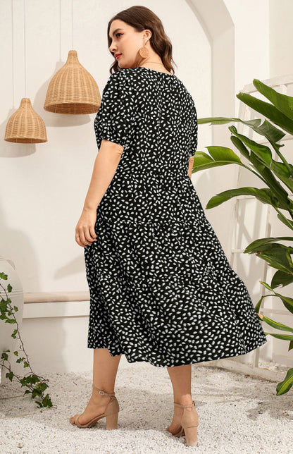 Maternity Print Short Sleeve Flowy Dress - Hiccupzz