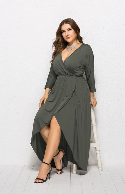 Women's Plus Size Solid Deep V Dress - Hiccupzz
