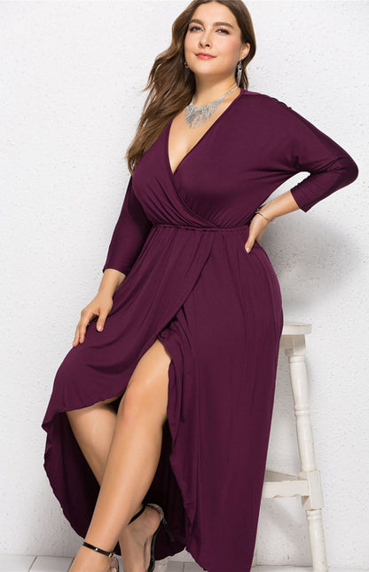 Women's Plus Size Solid Deep V Dress - Hiccupzz