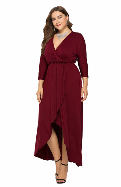 Women's Plus Size Solid Deep V Dress - Hiccupzz