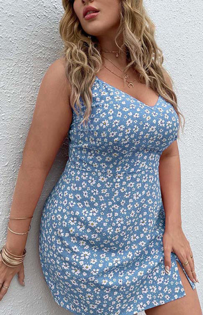 Women's Plus Size Floral Slit Sling Short Dress - Hiccupzz