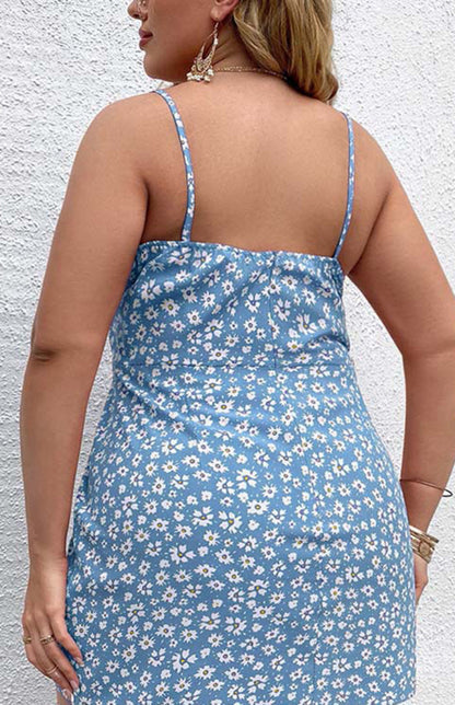 Women's Plus Size Floral Slit Sling Short Dress - Hiccupzz