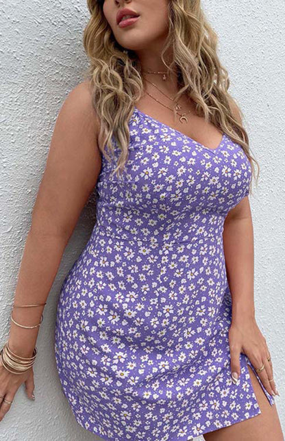 Women's Plus Size Floral Slit Sling Short Dress - Hiccupzz