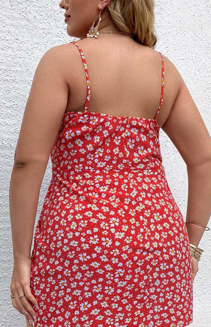 Women's Plus Size Floral Slit Sling Short Dress - Hiccupzz
