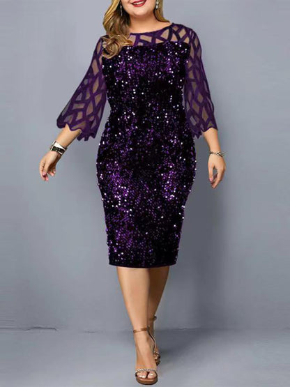 Women's Personalized Sequin Design Plus Size Dress - Hiccupzz